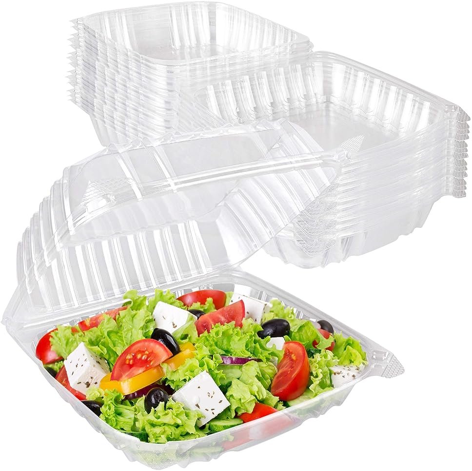Stock Your Home Plastic 8 x 8 Inch Clamshell Takeout Tray (25 Count) – Disposable Hinged Containers for Dessert, Salads, Pasta, Sandwiches & More - Product Image