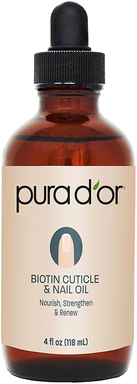 PURA D'OR 4 Oz Nail and Cuticle Oil - Nourishing Treatment with Dropper - Natural Blend Enriched with Biotin, Vitamin E, Milk for Nail Growth, Healthy Nail Beds and Great for Acrylic Nails - Product Image