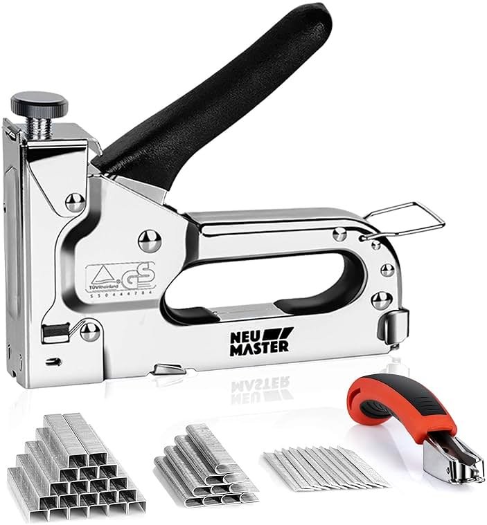 NEU MASTER 3 in 1 Staple Gun, Manual Upholstery Stapler Gun for Wood with 2000 Staples & Staple Remover, Adjustable Power Design for Furniture, Carpentry, DIY, Decoration & Home Repair - Product Image