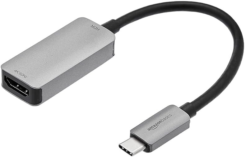 Amazon Basics USB-C 3.1 Male to HDMI Female Adapter for Phone and Tablet, 4K@60Hz, Portable, Plug and Play, Gray, 1.69 x 1.45 x 0.43 inches - Product Image
