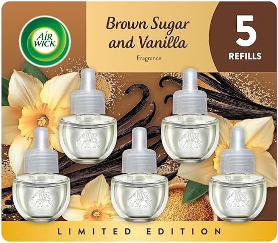 Air Wick Plug in Scented Oil Refill, 5 ct, Brown Sugar and Vanilla, Air Freshener, Essential Oils, Fall Scent, Fall decor - Product Image