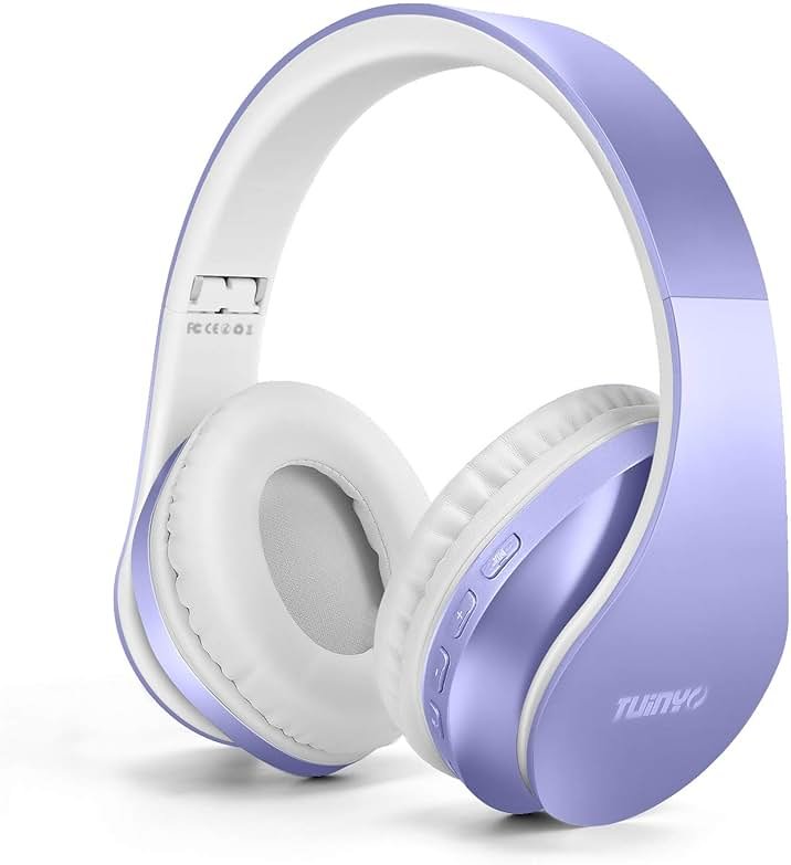 TUINYO Wireless Headphones Over Ear, Bluetooth Headphones with Microphone, Foldable Stereo Wireless Headsetfor Travel Work TV PC Cellphone-Purple - Product Image