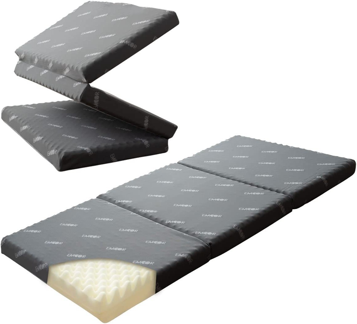 EMOOR Tri-Fold Mattress Start Twin (76.76x38x3in) 180N, High Resistance Egg Crate, Washable Cover, Gray, Minimalist, - Product Image