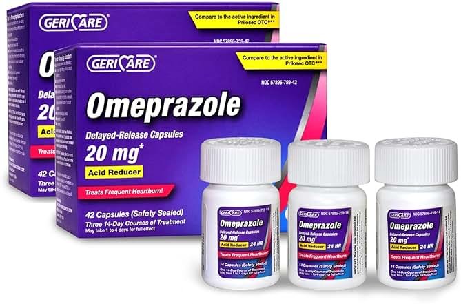 GeriCare Omeprazole Delayed Release Capsules 20.6mg - Acid Reducer Pills for 24 Hour Heartburn Relief - Acid Reflux Medicine to Treat Frequent Heartburn - 42 Count (2 Pack) - Product Image