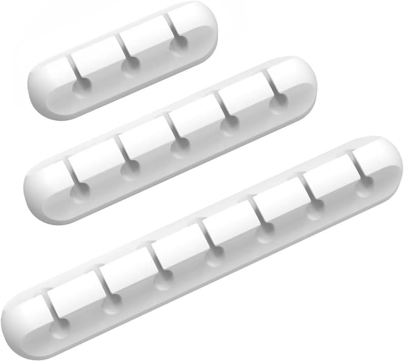 INCHOR Cord/Cable Organizer White Cord Holder, Wire Organizer USB Cable Management Cord Keeper, 3 Packs Cable Clips for Car Home and Office (7, 5, 3 Slots) - Product Image