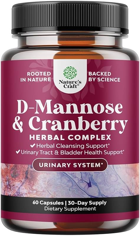 D Mannose with Cranberry Supplement - Potent D Mannose 1000mg Capsules for Kidney Defense Support & Cleanse and Urinary Tract Health for Women & Men - Bladder Health Supplement for Adults - 60 Count - Product Image