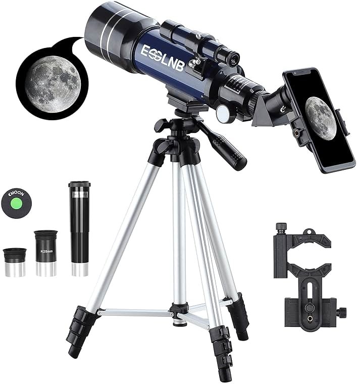 ESSLNB Telescope for Adults, 70mm Aperture Refractor Telescopes (15X-180X) for Astronomy Beginners, Portable Travel Telescope with Phone Adapter & Adjustable Tripod - Product Image