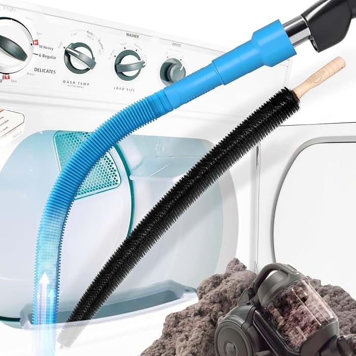 Holikme 2 Pieces Dryer Vent Cleaner Kit, Dryer Lint Vacuum Attachment and Flexible Dryer Lint Brush, Dryer Vent Vacuum Hose Attachment,Blue - Product Image