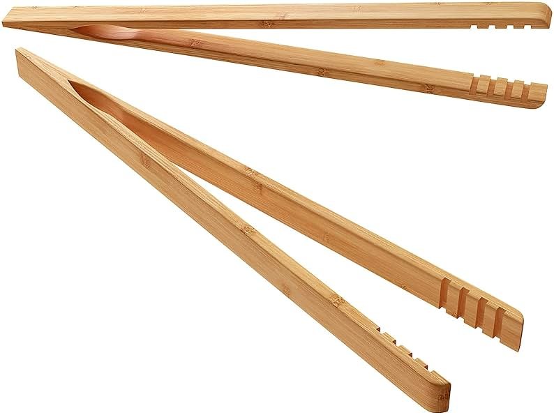 DUJEN 2 Pieces Bamboo Toast Tongs, 10.2 Inches Long Wood Toaster Tongs with Anti-slip Design, Tongs for Cooking with Cooking Oil Coating - Product Image