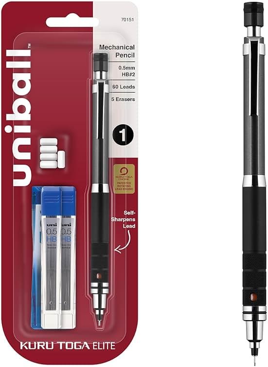 uniball Kuru Toga Elite Mechanical Pencil Starter Kit, 0.5mm, HB #2, Gun Metal Barrel, 1 Pack - Product Image