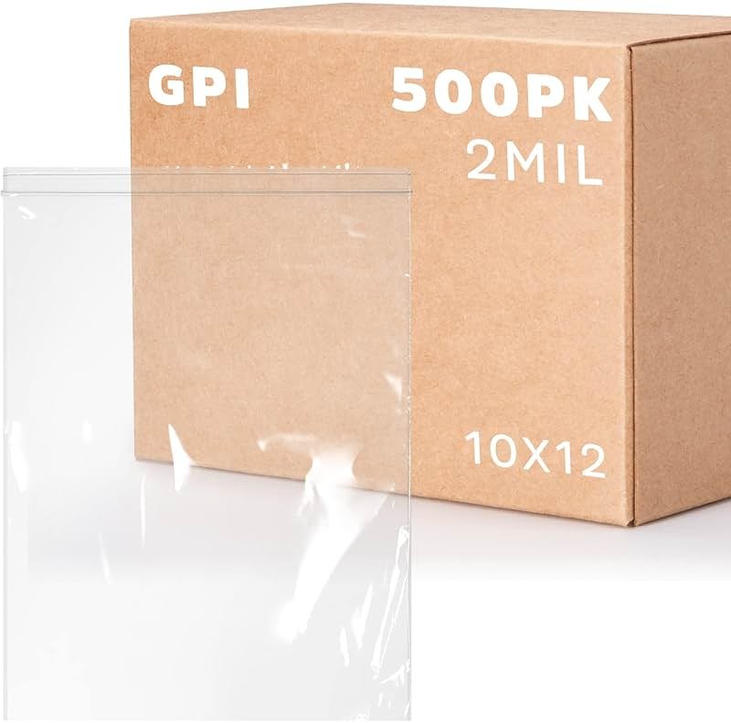 GPI - 10" x 12" 1 Gallon Zip Bags, 500 Count, 2 Mil, Clear Plastic Reclosable Poly Baggies, with Resealable Zip Top Lock. for A4 Letter Size Paper, Apparel, Clothing, Food, Home & Office Supplies. - Product Image