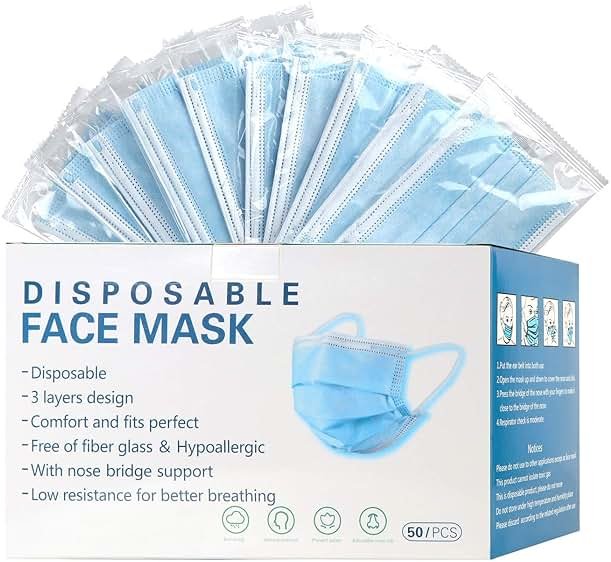 mystcare Disposable Face Mask 50 Pack Individually Packaged Wrapped Protection For Adults 3-layer Filter Safety Face Masks - Product Image