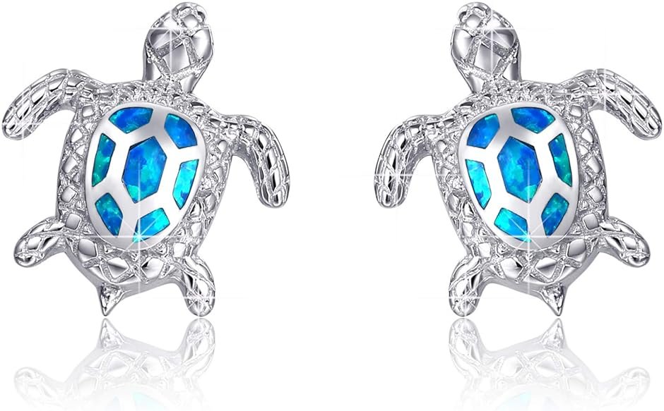 Sterling Silver Blue Opal Sea Turtle Stud Earrings Jewelry Gifts for Women, Hypoallergenic Stud Earrings - Product Image