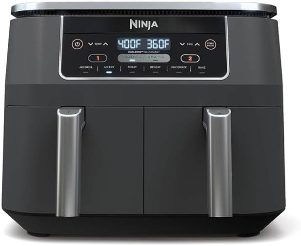 Ninja DZ201 Foodi 8 Quart 6-in-1 DualZone 2-Basket Air Fryer with 2 Independent Frying Baskets, Match Cook & Smart Finish to Roast, Broil, Dehydrate & More for Quick, Easy Meals, Grey - Product Image