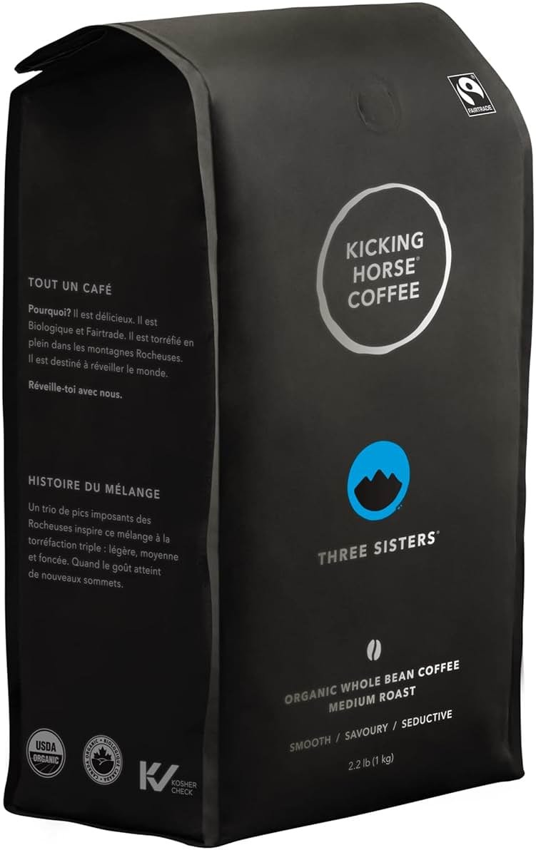 Kicking Horse Coffee Three Sisters, Medium Roast, Whole Bean, Certified Organic, Fairtrade, Kosher, Black, 35.2 Oz, Pack of 6 - Product Image