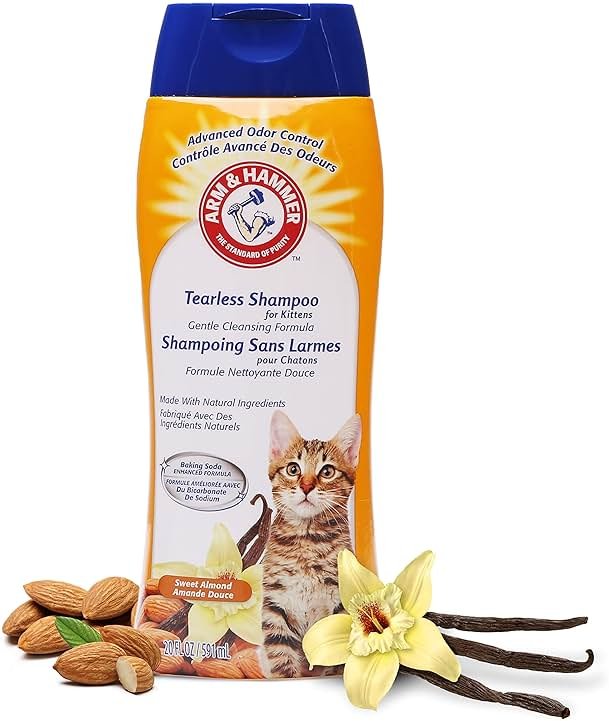 Arm & Hammer Tearless Kitten Shampoo for Cats Natural Cat Shampoo for Odor Control with Baking Soda, 20 Fl Oz Gentle Cleansing Kitten Shampoo in Sweet Almond Scent (Pack of 1) - Product Image