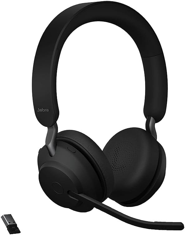 Jabra Evolve2 65 MS Wireless Headphones with Link380a, Stereo, Black – Wireless Bluetooth Headset for Calls and Music, 37 Hours of Battery Life, Passive Noise Cancelling Headphones - Product Image