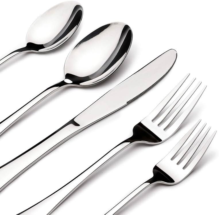 Silverware Set for 8, 40 Piece Heavy Duty Stainless Steel Flatware Utensils Cutlery Set Including Steak Knife Fork and Spoon, Dishwasher Safe, Gift Package for Wedding Housewarming - Product Image