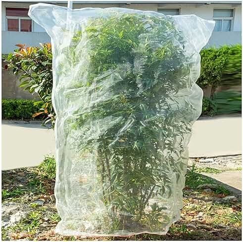 Insect Bird Barrier Mesh, Garden Netting Barrier, Bird Netting, Netting for Plant with Drawstring, 3.5 x 4.6 FT Tomato Protective Cover, Large Potted Fruit Protectors Cover for Blueberry Bushes - Product Image