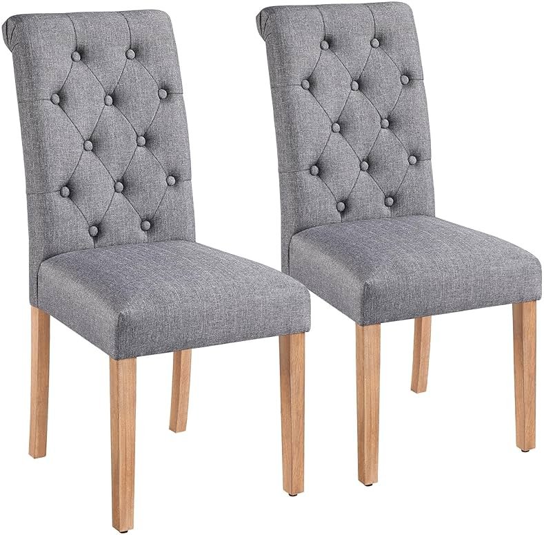 Yaheetech Upholstered Dining Chairs Set of 2, Button Tufted High Back Parsons Chair with Solid Wood Legs, Modern Fabric Kitchen Side Chair, Dark Gray - Product Image