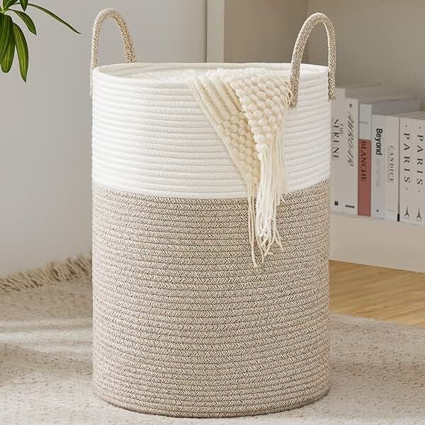 Cotton Rope Laundry Basket by YOUDENOVA, 58L Woven Collapsible Laundry Hamper, Clothes Hamper with Reinforced Handles in the Laundry Room, Bedroom, Bathroom, Brown - Product Image