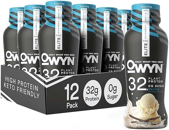 OWYN Only What You Need Pro Elite Vanilla Flavored Protein Shake, 32g Protein, 0g Sugar, High Protein, Dairy Free, Gluten Free, Plant Based Protein Drink, 12 Count - Product Image