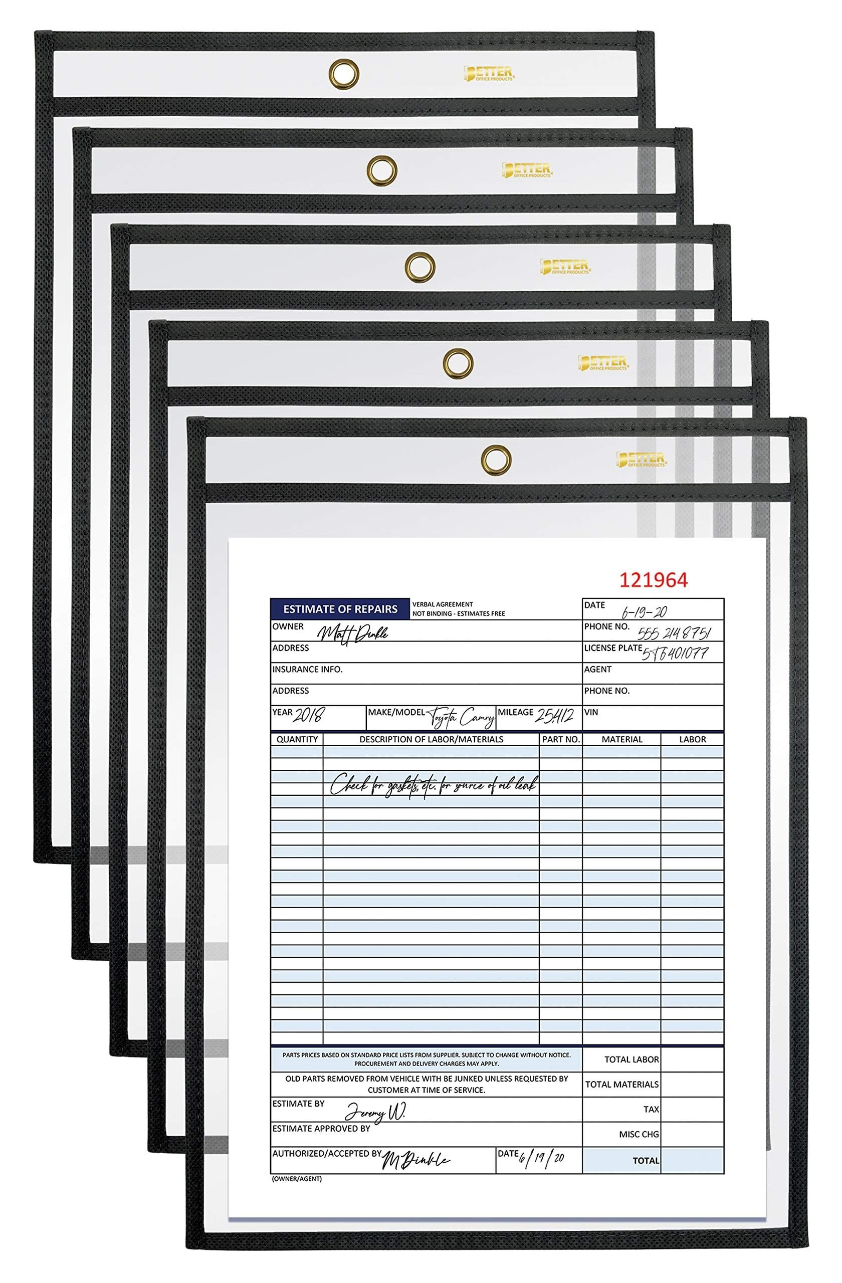 Better Office Products Shop Ticket Holders, 9 x 12 Inches, Both Sides Clear, Stitched Black Edge Trim, 25 Pack - Product Image
