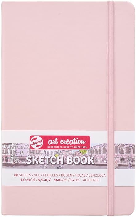 Tarens T9314-012M Art Creations Sketchbook, Drawing Notebook, 5.1 x 8.3 inches (13 x 21 cm), Pastel Pink, Thickness: 4.9 oz/sq ft (140 g/m2), Fine, Acid Free Paper, 80 Sheets Bound - Product Image