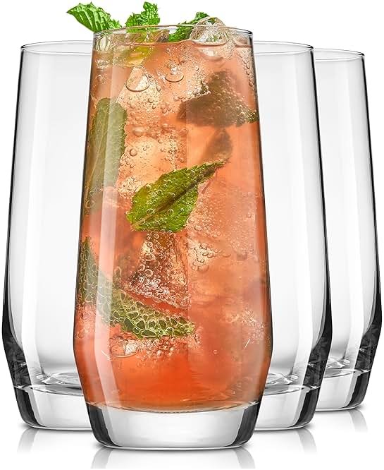 JoyJolt Gwen 18.5 oz Highball Glasses, 4pc Tall Glass Sets. Lead-Free Crystal Glass Drinking Glasses. Water Glasses, Mojito Glass Cups, Tom Collins Bar Glassware, and Mixed Drink Cocktail Glass Set - Product Image