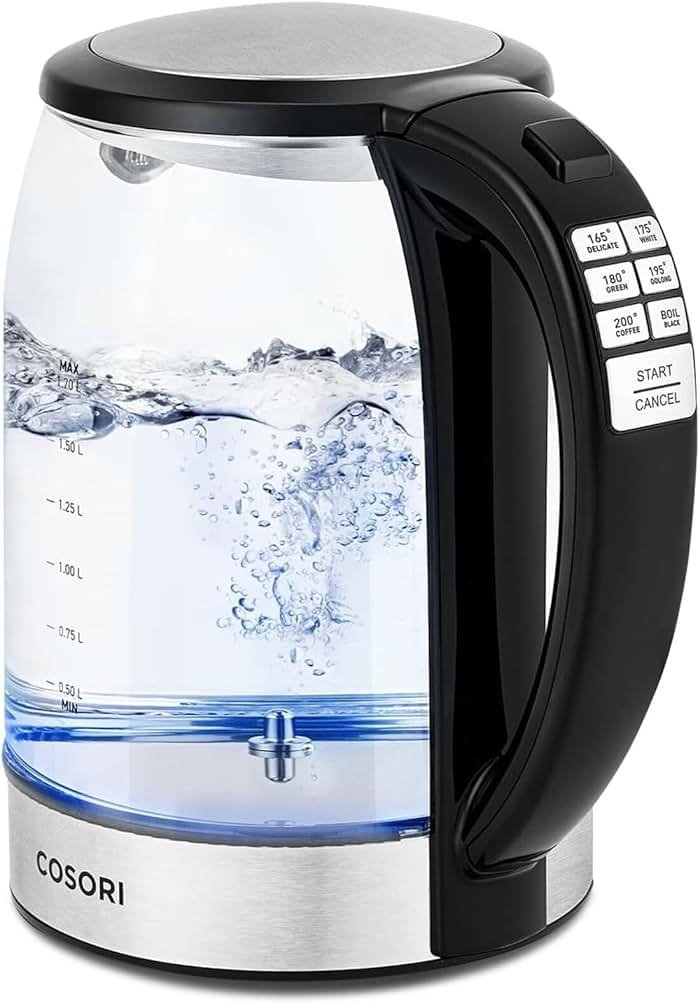 Cosori Electric Kettle Temperature Control with 6 Presets, 60min Keep Warm 1.7L Electric Tea Kettle & Hot Water Boiler, 304 Stainless Steel Filter, Auto-Off & Boil-Dry Protection, BPA Free, Black - Product Image