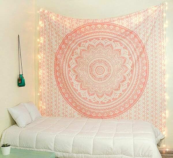 raajsee Rose Gold Ombre Tapestry Wall Hanging Mandala-Bohemian Room Decor-Indian Cotton Throw Hippie Tapestries -Boho Bedding Twin bedspread 52x82 Imches - Product Image