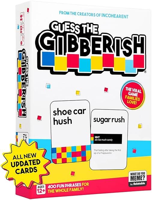 Guess The Gibberish Card Game for Families by Relatable, From The Creators of Incohereant, Fun Kids Games for Kids 12+, Game Night With Friends, Includes 400 Cards, Instructions, and 1 Sand Timer - Product Image