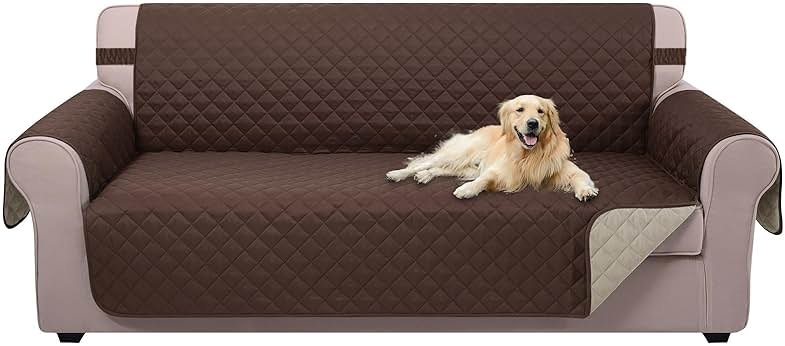 U-NICE HOME Reversible Sofa Cover Washable Couch Cover for Dogs Friendly with Elastic Straps Water Repellent Furniture Protector for 3 Cushion Couch (Sofa, Coffee/Beige) - Product Image