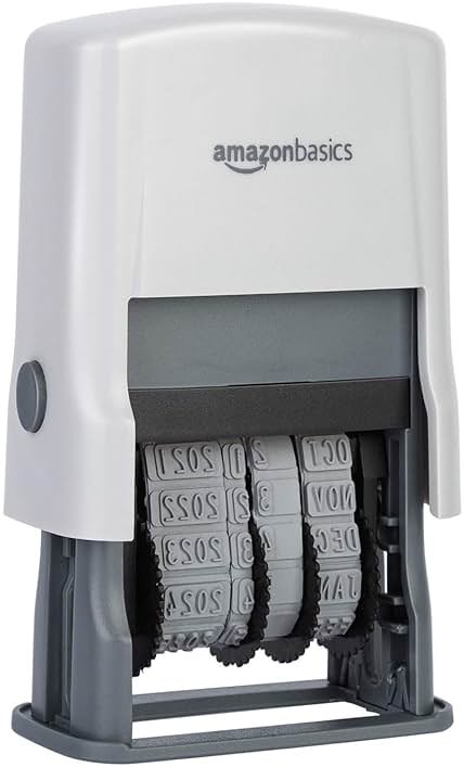 Amazon Basics Self-Inking Date Stamp for Office Documents, Rectangular, 2.56" x 1.69" x 4.13" - Product Image