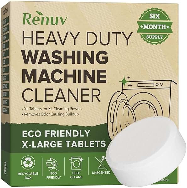 Renuv® Heavy Duty Washing Machine Cleaner Descaler Tablets - for Front Load, Top Load Washer, HE (6 XL Tablets - 6 Months Supply) - Product Image