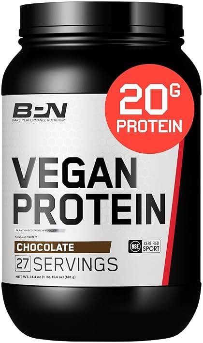 BARE PERFORMANCE NUTRITION Vegan Protein, Plant Based Protein, Pea Protein, Watermelon Protein and Pumpkin Protein, Naturally Sweetened and Flavored (27 Servings, Chocolate) - Product Image