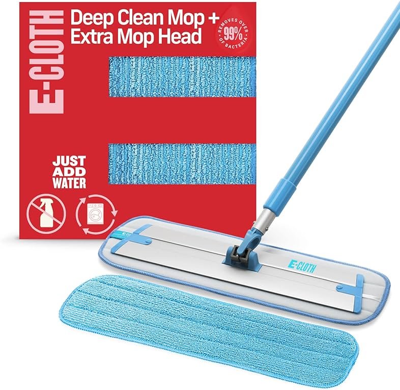 E-Cloth Deep Clean Microfiber Mop - Reusable Mop Pad for Home Cleaning, Hard Floors, Wood, Tile or Laminate, Use Wet for Cleaning or Dry for Dusting, No Refills or Spray Needed, Extra Replacement Head - Product Image