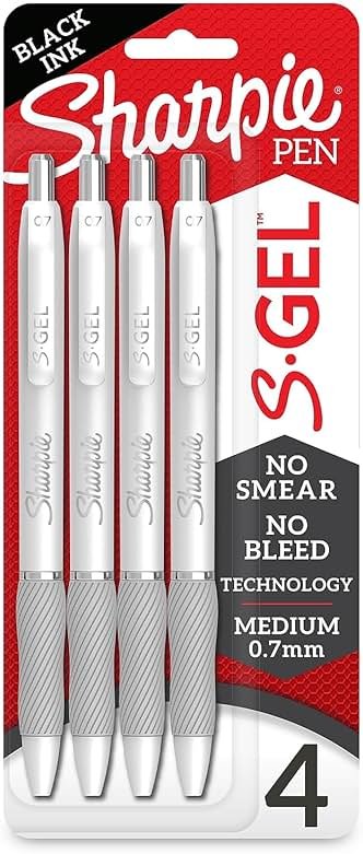 Sharpie S-Gel Black Gel Pens, Medium Point 0.7mm, Back to School and Teacher Supplies, Black Ink Pens for Journaling & Drawing, 4-Pack - Product Image