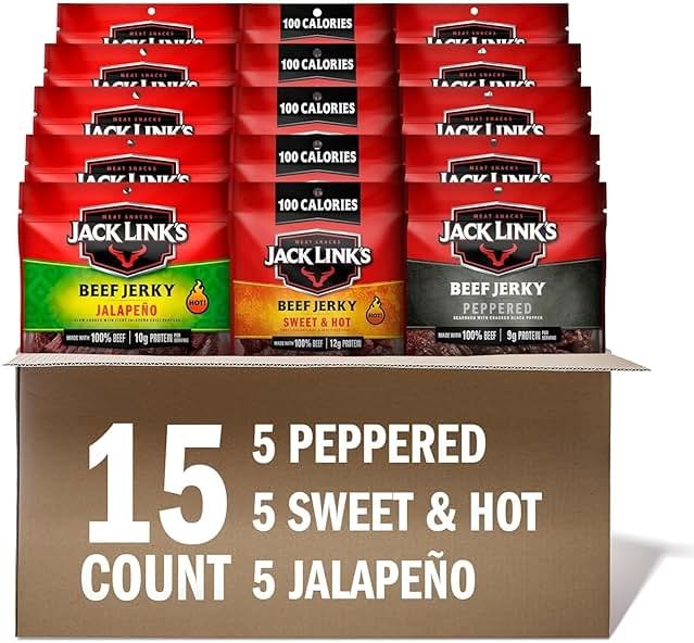 Jack Link's Bold Beef Jerky Variety Pack - Sweet & Hot, Jalapeño & Peppered - (15 Pack) 1.25 oz Bags - Ready to Eat Real Meat Protein Snacks - Made with 100% Real Beef - Product Image