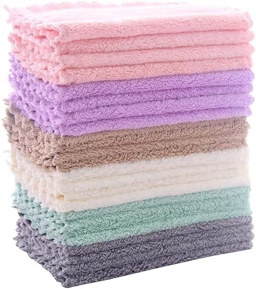 24 Pack Kitchen Dishcloths - Does Not Shed Fluff - Reusable Dish Towels, Dish cloths, Super Absorbent Coral Fleece Cleaning Cloths, Nonstick Oil Washable Fast Drying, 7 x 9 Inch (Multicolor) - Product Image