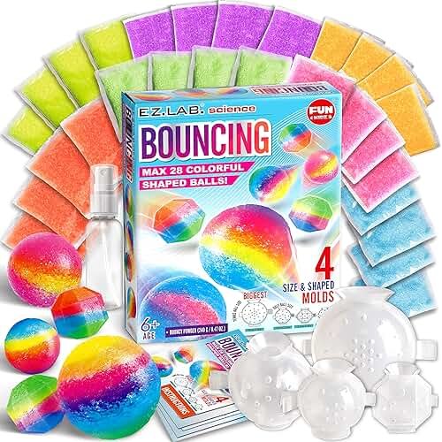 Big Bouncy Ball Kit for Kids, FunKidz DIY Ultimate Magic Bouncy Balls Making Kit Science Craft Projects Birthday Party Activities for Boys Girls Ages 6-12 Includes Tennis Size Ball Model and Powder - Product Image