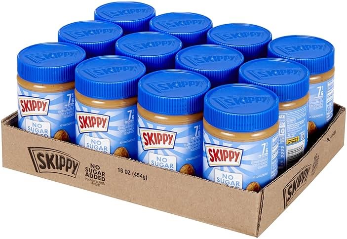 SKIPPY No Sugar Added Chunky Peanut Butter Spread, 16 oz Jars (Pack of 12) – 3 Ingredients, 7g Protein per Serving, Gluten-Free - Product Image
