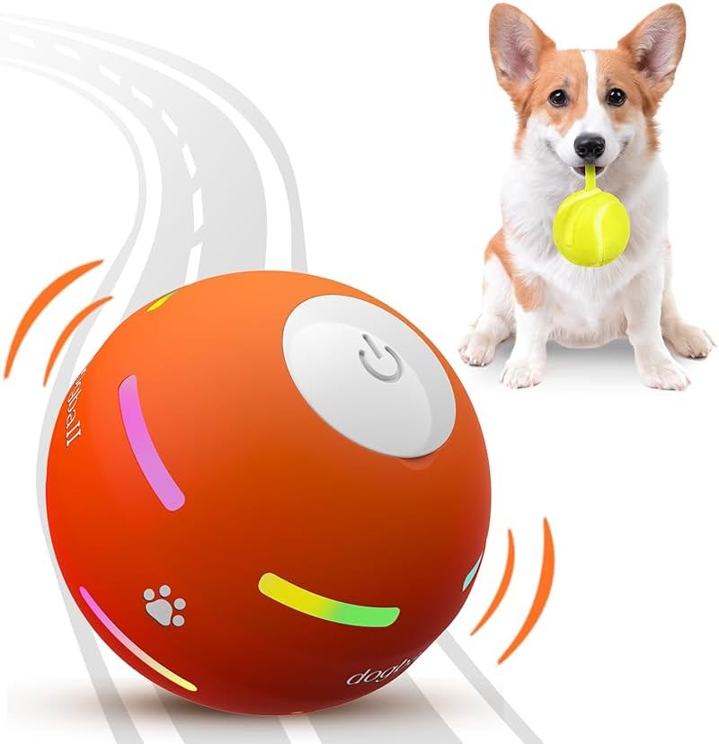 PetDroid Interactive Dog Toys Dog Ball, [Newly Upgraded] Durable Motion Activated Automatic Rolling Ball Toys for/Small/Medium/Large Dogs,USB Rechargeable(Orange) - Product Image