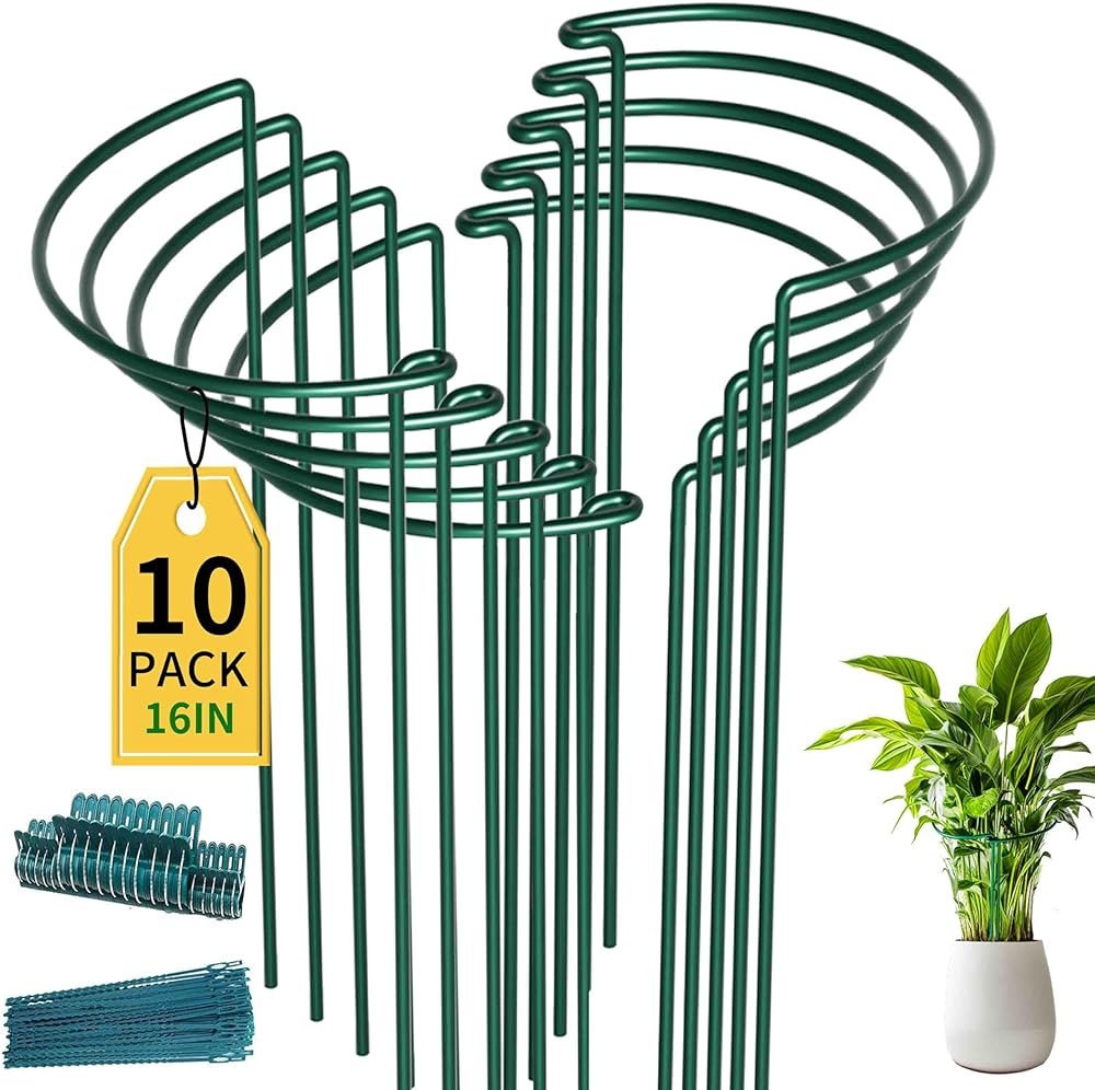 TCBWFY 10 Pack Garden Plant Support Stakes,10" Widex16 High Heavy Duty Interlinked Half Round Peony Support Ring Cage for Indoor Outdoor Plants,Plant Supports for Peony,Tomato,Hydrangea,Rose - Product Image