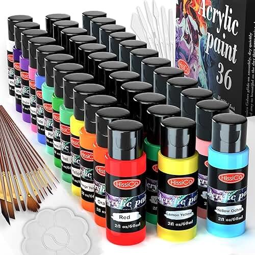 55PCS Acrylic Paint Set of 36 Colors 2fl oz 60ml Bottles 12 Brushes,Non Toxic 36 Colors Acrylic Paint No Fading Rich Pigment for Kids Adults Artists Canvas Crafts Wood Painting - Product Image