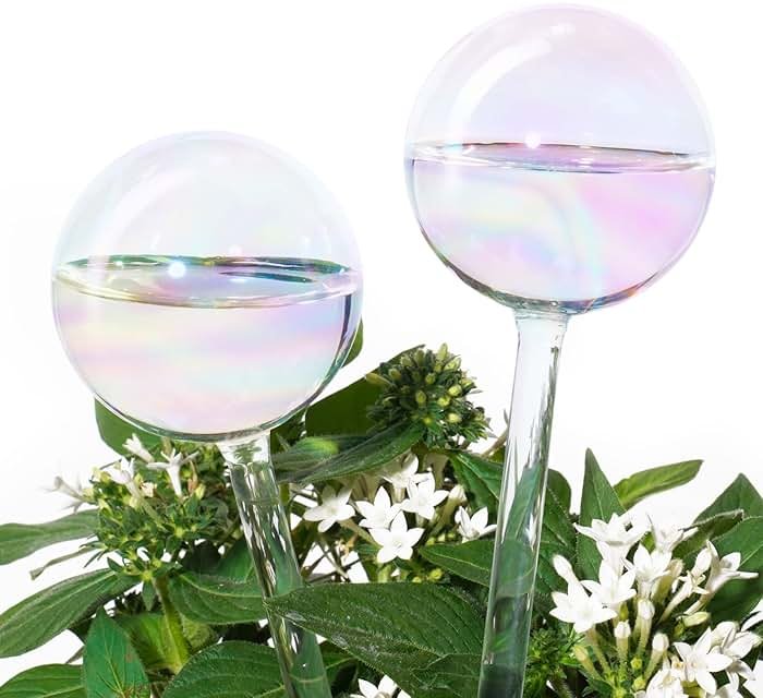 Tomorotec [2 PCS] Light Iridescent Rainbow Gradient Color Clear Glass Self-Watering System Spikes, Automatic Plant Waterer Bulbs - Product Image