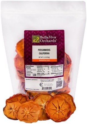 Bella Viva Dried Persimmons, 1 lb – California Dried, Upcycled Persimmon Slices – No Sugar Added, No Sulfites – Soft & Chewy Dry Persimmon Fruit – Single Ingredient, Non-GMO, Gluten-Free - Product Image