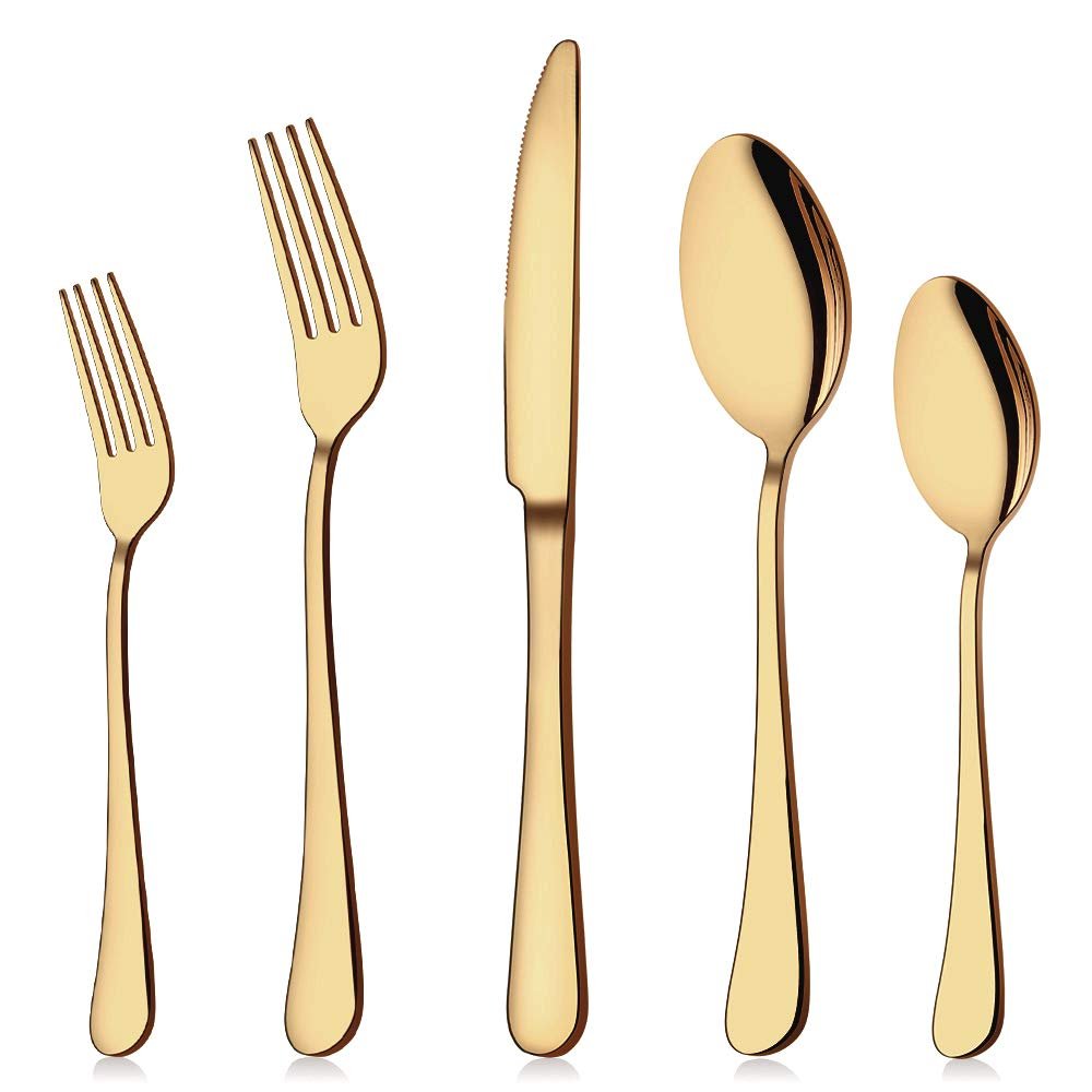 Aisoso Gold Silverware Set, 20-Piece Flatware Set Stainless Steel Cutlery Kitchen Utensil Set Tableware Service for 4 - Product Image