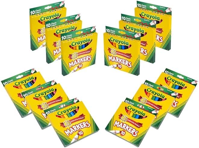 Crayola Broad Line Markers (12pk), Assorted Bulk Markers for Kids, Arts & Crafts Supplies for Coloring Books, Construction Paper, Ages 3+ - Product Image