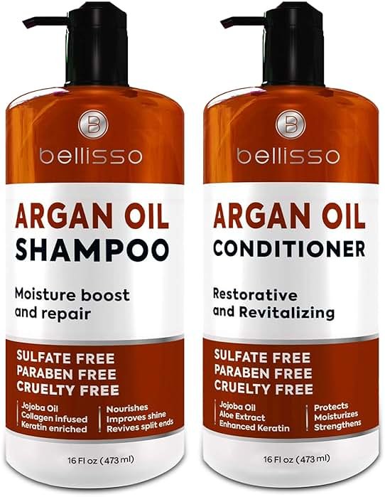 Moroccan Argan Oil Shampoo and Conditioner Set - Sulfate Free with No Parabens - Botanicals for Women and Men - Professional Moisturizing, Anti Frizz, Hydrating Solution for Dry, Wavy and Curly Hair - Product Image